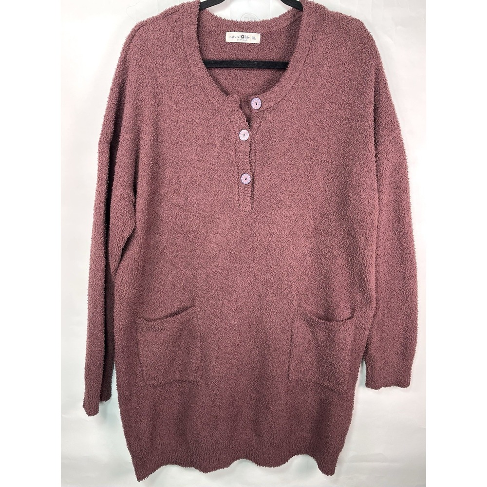 Natural Life Cozy Up Tunic Dress Wine/Burgandy‎ Pockets Sweater Boho Sz XL Comfy
